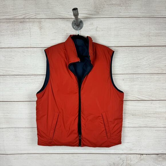 Eddie Bauer Men's Reversible Zip Up Down Orange/Navy Puffer Vest Size Large - Picture 1 of 15